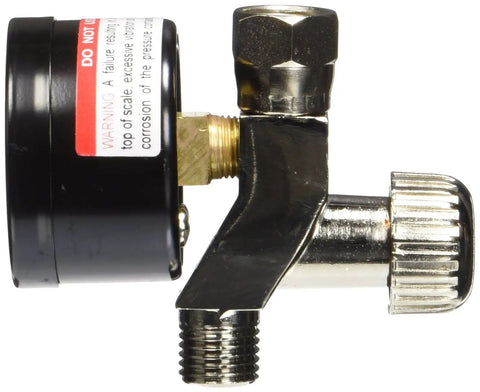 Precision Air Adjusting Valve For Paint Guns With Quick Swivel Design and Smooth Flow Regulation Up To One Seventy Five Psi side view showing brass and chrome components.