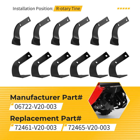 Left Right Rotary Tine Kit For Honda Tillers FRC800K1 FRC800 Replacement Part 06722 V20 003 shown with tines and part numbers