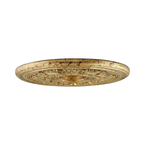 Side view of Vintage Gold Leaf Ceiling Medallion With Dope Gilded Accents Hand Applied Finish 22.5 Inch Diameter Adjustable Center