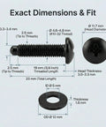 Diagram showing dimensions of Heavy Duty Rack Screws 10-32 With Nylon Washers Set Built Tough Carbon Steel 50 Pack