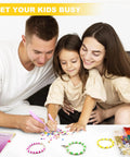 Family using Starter Jewelry Making Kit with thousands of polymer clay beads and charms for bracelets and DIY jewelry.