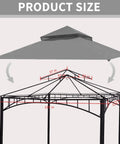 10x10 Ft Gazebo Replacement Canopy Grey Waterproof UV Resistant Built To Last Heavy Duty Polyester Fabric With Reinforced Grid