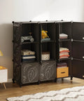 9 Cube Closet Organizer With Doors Portable Modular Storage Shelves For Clothes Books Toys Black Cube Cabinet in room
