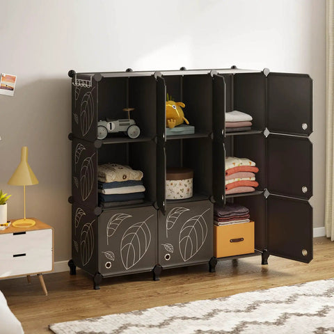 9 Cube Closet Organizer With Doors Portable Modular Storage Shelves For Clothes Books Toys Black Cube Cabinet in room