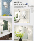 Modern Sleek Brushed Nickel Bath Vanity Light Fixture With White Linen Frosted Glass Shades Wall Sconce Duo For Bathroom Living Room Porch Or Mirror Cabinet Fully Dimmable With Any Dimmable Bulb 60W Max Two Pack in various room settings