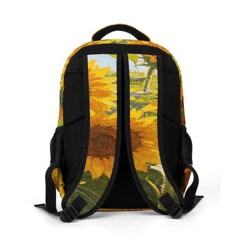 Back view of Dope Sunflower Field Oil Painting Backpack For Everyday Use Unisex Large Capacity Daypack With Durable Polyester