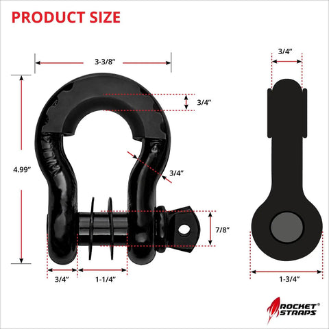 Built Tough 3/4 Inch D Ring Shackle Set 2 Pack Bow Shackles With 41,850 Lb Break Strength product size dimensions