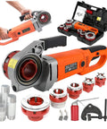 High Power Heavy Duty Electric Pipe Threader 2300W Motor With Handheld Power Drive and changeable dies set displayed.