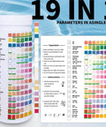 19 In 1 Water Quality Test Strips For Tap And Well Water Straight Up PH Hardness Chlorine Lead Nitrate Bacteria Testing Kit With 100 Heavy Duty Reagents Plus No Guesswork Readouts instruction and color chart image.