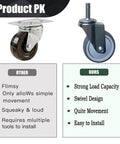 Comparison image of Heavy Duty Four Inch Swivel Caster Wheels With Non Marking Rubber Tires And 7/16 Inch Threaded Stems for easy mobility.