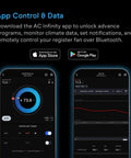 Mobile app interface for controlling Bronze AIRTAP T4 Register Booster Fan For 4x12 Vents With Thermostat Control and Bluetooth