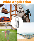 5 Pack 304 Stainless Steel M15 Pulley Block Set With 360 Degree Swivel And 5 Spring Snap Hooks Built Tough Heavy Duty Wire Rope Towing Wheel For Lifting Hoisting Crane Use Outdoor All Weather Rust Resistant; M15 pulley for crane, climbing, rope, and hammock use