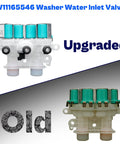 Washer Water Inlet Valve Assembly W11165546 W11096267, dual coil solenoid, white plastic body with filter