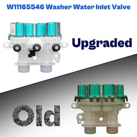 Washer Water Inlet Valve Assembly W11165546 W11096267, dual coil solenoid, white plastic body with filter