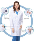 White Lab Coat For Women With Long Sleeves, 1 Pack, Small Size, Professional Medical Coat With Side Slit For Easy Pocket Access