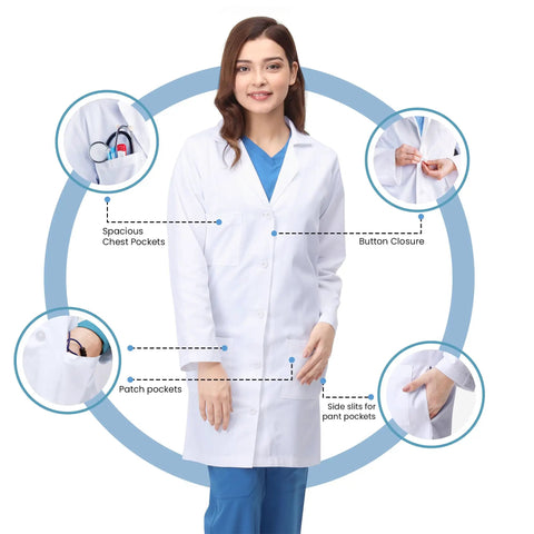 White Lab Coat For Women With Long Sleeves, 1 Pack, Small Size, Professional Medical Coat With Side Slit For Easy Pocket Access