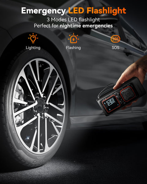 Beast Cordless Tire Inflator Portable Air Compressor With Digital Pressure Gauge Auto Shut Off And LED Flashlight in use