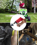 Double Layer Corundum Lawn Mower Blade Sharpener for Any Drill Universal Sharpening Tool with Dual Grindstones in use