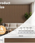 4 Pack Sleek Wood Slat Wall Panels For Modern Living Space Upgrade Featuring 3D Fluted Acoustic Soundproofing In Gorgeous Walnut Tones Quick Screw Or Glue Application For Instant Room Vibe Glow Up, showcasing product dimensions.
