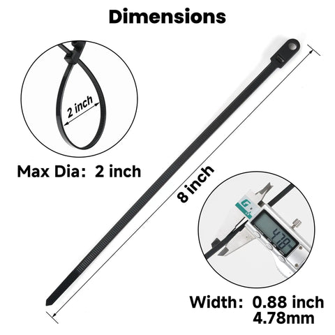 Beefy Heavy Duty Zip Ties With Screw Hole For Mounting 75 Lb Tensile Strength Seven And A Half Inch Indoor Outdoor Nylon Cable Ties