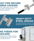 55-Inch Cam Bar Door Lock For Enclosed Trailers And RVs, heavy-duty zinc-plated swing latch, shown with trailer door application.
