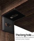 Built Like A Tank Adjustable Corner Brackets 24 Pack Heavy Duty Steel Furniture Hardware showing long hole for wood expansion.