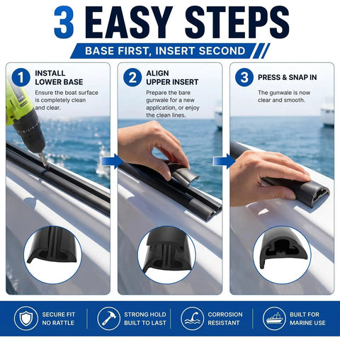 Installation steps for 50 Ft Semi Rigid Boat Rub Rail Kit Marine Grade Dock Bumpers Flexible Rubber Dock Fender