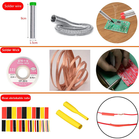 All In One Soldering Gear Kit with solder wire, solder wick, and heat shrink tubing for DIY electronics projects