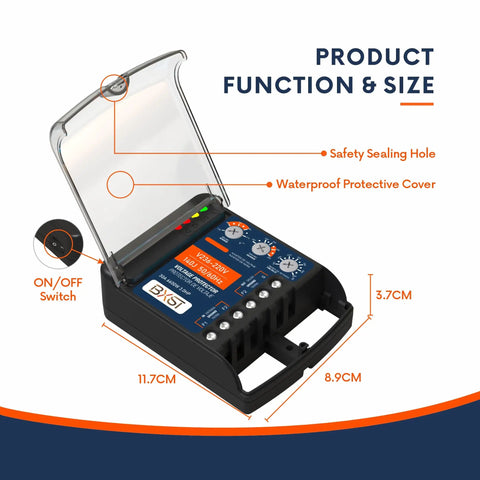 Beast Mode 220V Surge Protector 30A Voltage Guard 6600W Heavy Duty Power Protector with waterproof cover and ON/OFF switch.