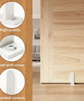 4 Pack Sliding Closet Door Floor Guides Universal White ABS Track Guides With Screws installed on cabinet floor with close-up