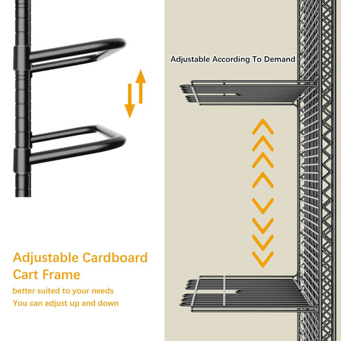 Adjustable shelves on No Sweat Heavy Duty Metal Rolling Cart For Cardboard Box Storage for enhanced organization.