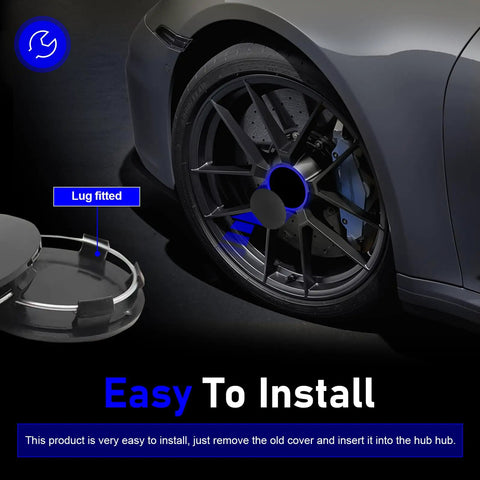 Set Of Four Matte Black Wheel Center Hub Caps Heavy Duty Abs Snap In Rim Covers Universal Fit for easy installation on a wheel hub.
