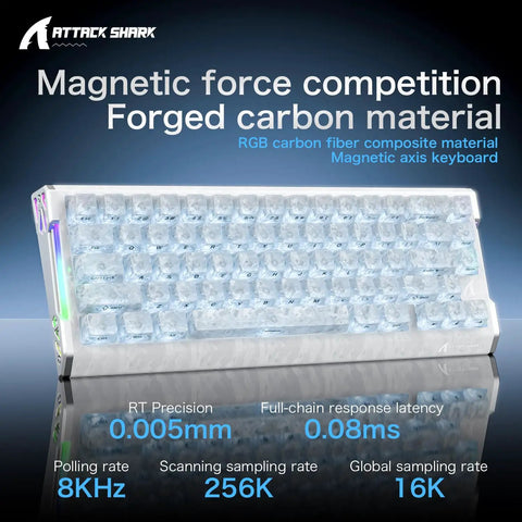 Compact 60 Percent Wired Mechanical Gaming Keyboard Featuring Magnetic Rapid Trigger Switches And Dope 8K Polling Rate With White Carbon Fiber Top Plate And Crisp Rgb Lighting For Your Badass Setup.