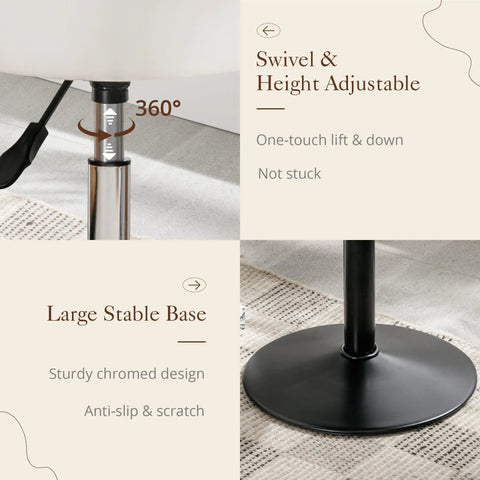 Adjustable Vanity Stool With 360 Degree Swivel White Faux Leather Makeup Chair For Home Studio leg detail and base design