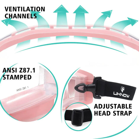 Over Glasses Safety Goggles With Anti Fog Clear Lens, ANSI Z87.1 Eye Protection For Lab Work, showing ventilation and head strap