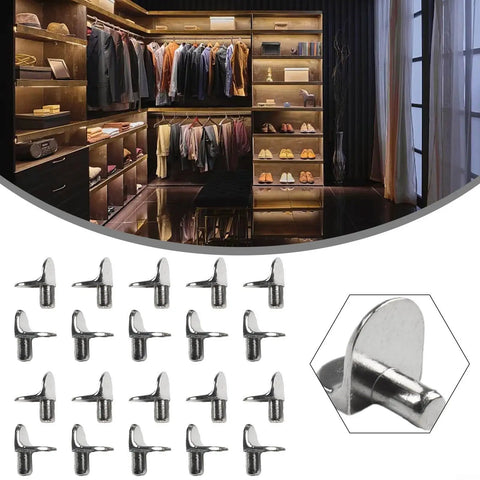 Heavy Duty L Shaped Shelf Support Pegs 20 Pack 5mm Zinc Alloy Cabinet Bracket Pins in Silver for closet shelving