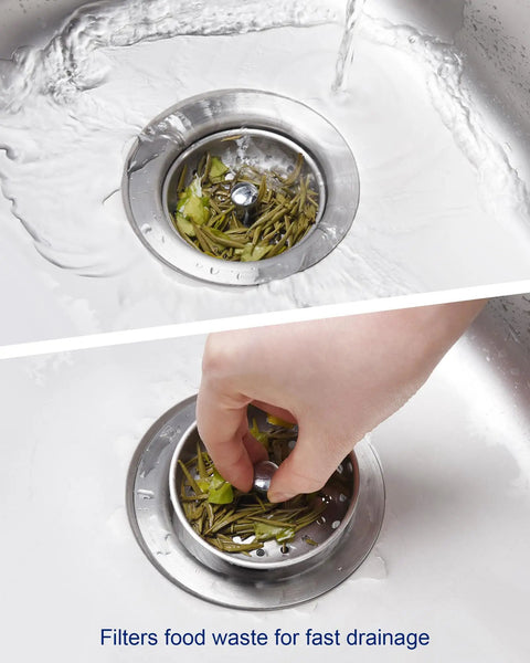 2 Pack Kitchen Sink Basket Strainers Replacement For 3-1/2 Inch Standard Drains Brushed Stainless Steel Body With Center Knob And Rubber Stopper Fits Most American Sinks Easy Install