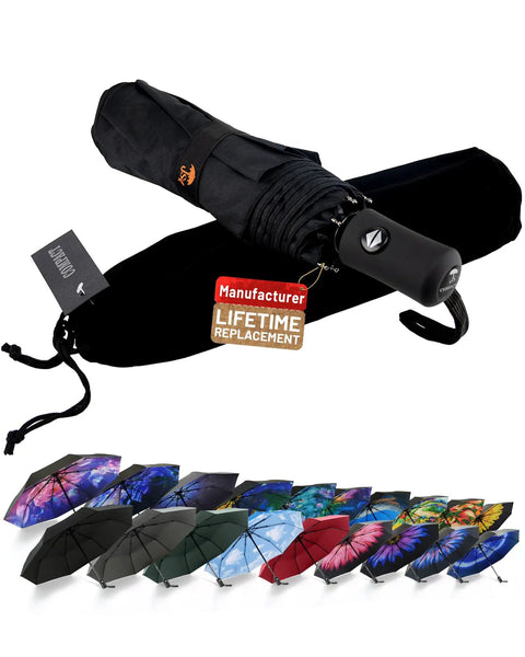 Compact Auto Travel Umbrella With Windproof Aluminum Frame Eight Fiberglass Ribs Inverted Flip Design UV Sun Protection