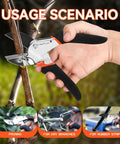 8-Inch Heavy-Duty Anvil Pruning Shears With Anti-Rust SK-5 Blades in hand, used for pruning dry stems in garden