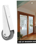 Heavy Duty Sliding Door Rollers Featuring Grooved Directional Wheels for wooden doors with gray wheels and chrome bracket.