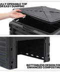 80 Gallon Large BPA Free Outdoor Compost Bin With Rotating Chamber And Sliding Door showcasing open top and bottomless design