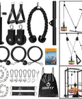 Dual Pulley Weight Cable System For Home Gym Upgrade with attachments and user guide displayed