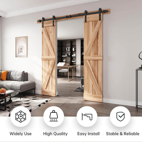 6 Ft Double Door Sliding Barn Door Hardware Track Kit With Straight Pulley Built To Last Heavy Duty Steel Black Powder Coat