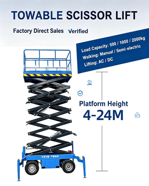 14 Meter Mobile Scissor Lift Heavy Duty Industrial Aerial Work Platform with towable design for elevated jobs, 4-24m height.