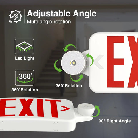 4 Pack Red Exit Sign With Emergency Lights And Battery Backed Led Adjustable Head for hard wired commercial use