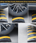 Heavy Duty Rubber Speed Bump 6 Foot Ramp With Integrated Cable Cover under car wheels, showing shock absorption and durability