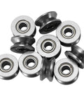 V Bearing Grooved Mini Pulley Wheels Rollerball Pulley for Rail Track Linear Motion System 4x13x6mm 10Pcs in carbon steel