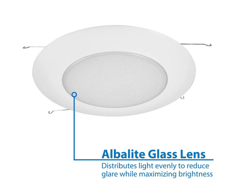 6 Inch White Recessed Shower Trim With Albalite Lens Fits 6 Inch Recessed Housings 8 Inch Trim Diameter 5.25 Inch Aperture