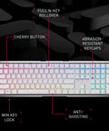 Slick Wireless Mechanical Gaming Keyboard Triple Mode Bluetooth And 2.4GHz Connectivity showing features like CHERRY buttons and RGB backlight.