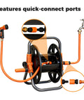 Portable Garden Hose Reel Cart For 50 To 80 Foot 5/8 Inch Hoses with quick-connect ports shown